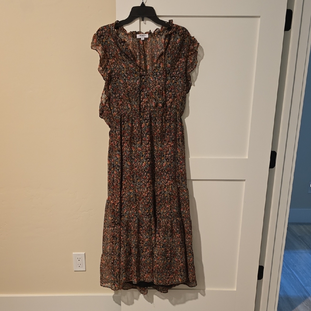 BB Dakota Brown Cream V-Neck Maxi Dress